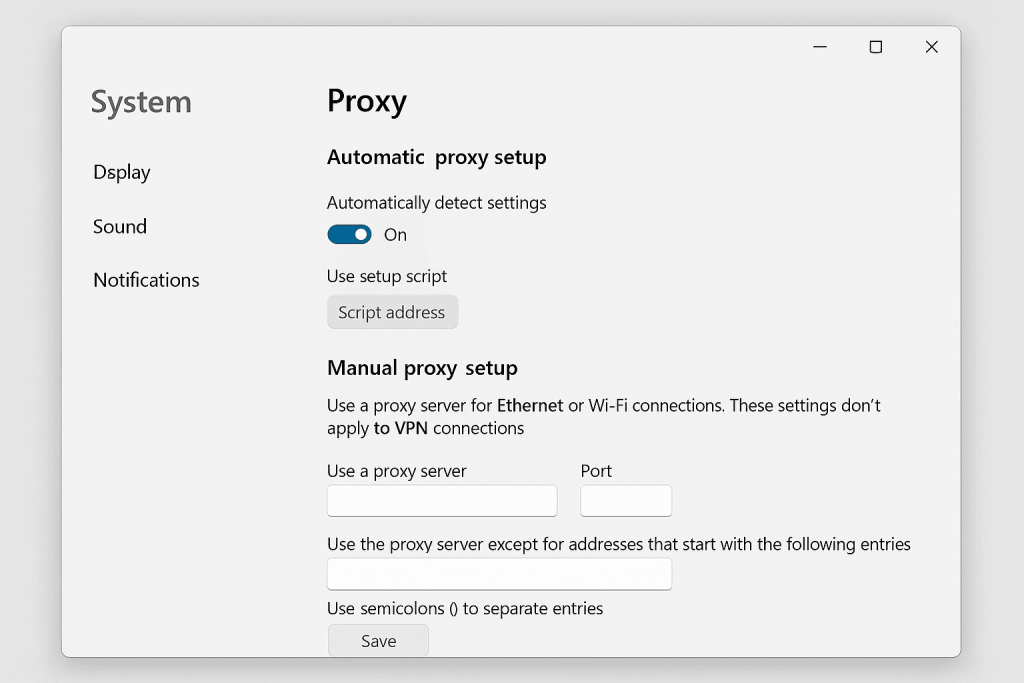 Check and Disable Proxy or VPN Settings
