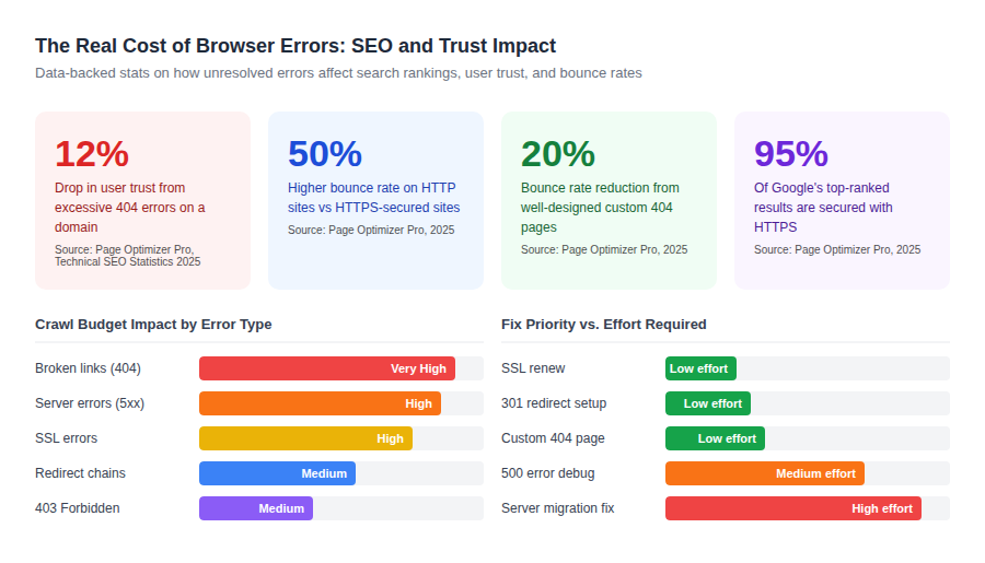 SEO and user trust impact data for common browser errors