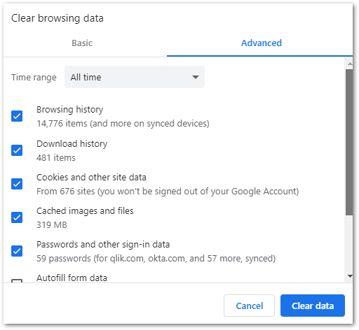 Clear browsing history, cookies, and cache data