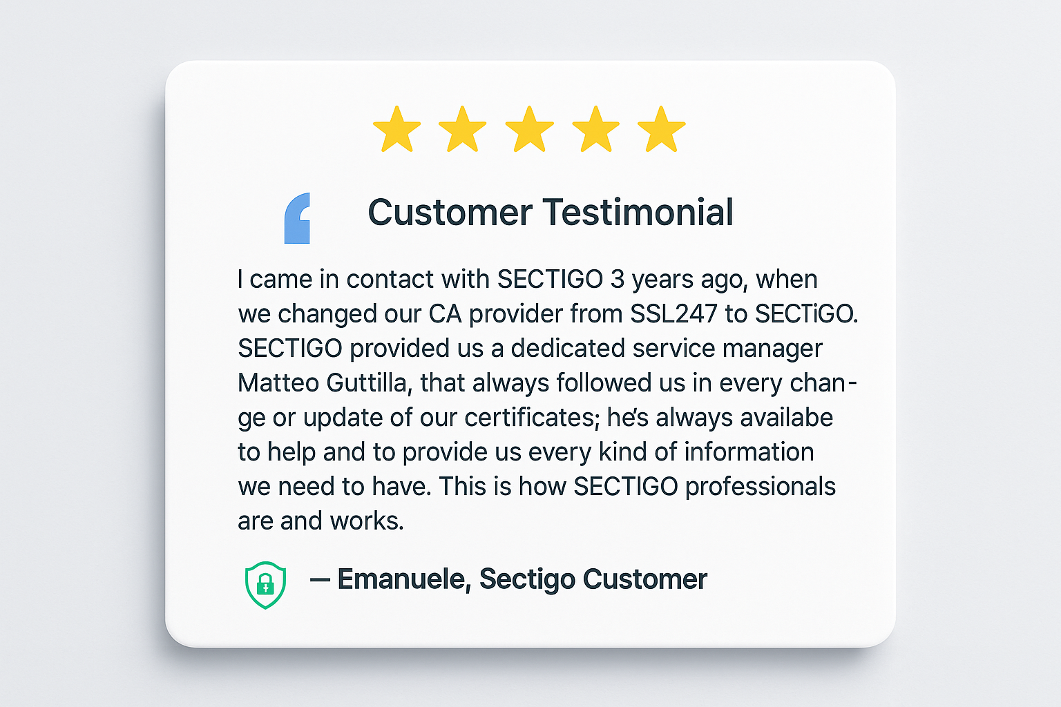 20250823_2046_5-Star Cybersecurity Testimonial_simple_compose_01k3bqxntsfvfb2pt8t6m1z4m6 Comodo SSL Reviews1