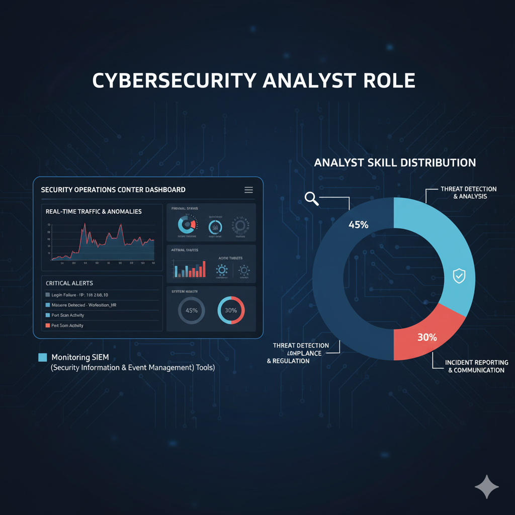 Cybersecurity Analyst monitors